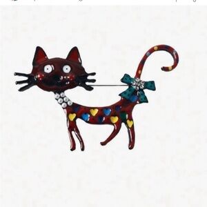 New silver tone, cat, brooch